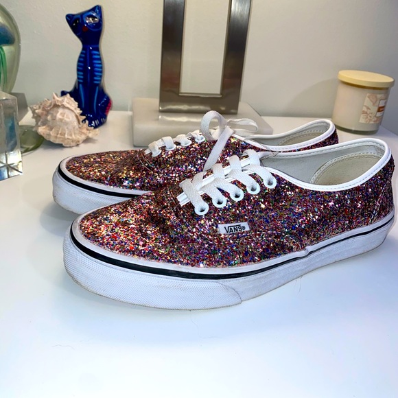 SOLD- rare Rainbow Glitter Low Top Lace-Up Vans! - Picture 1 of 4